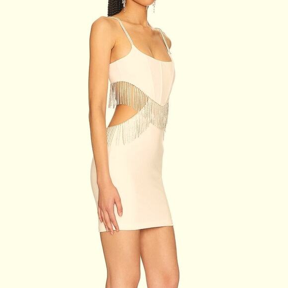 NWT NBD Revolve Rhinestone Cutout Creamy White Dress - Picture 2 of 6